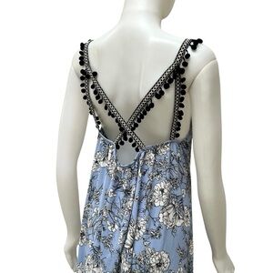 PRIVY Babydoll Chemise Dress‎ Handkerchief Hem Blue Floral Crepe Fairycore Y2K